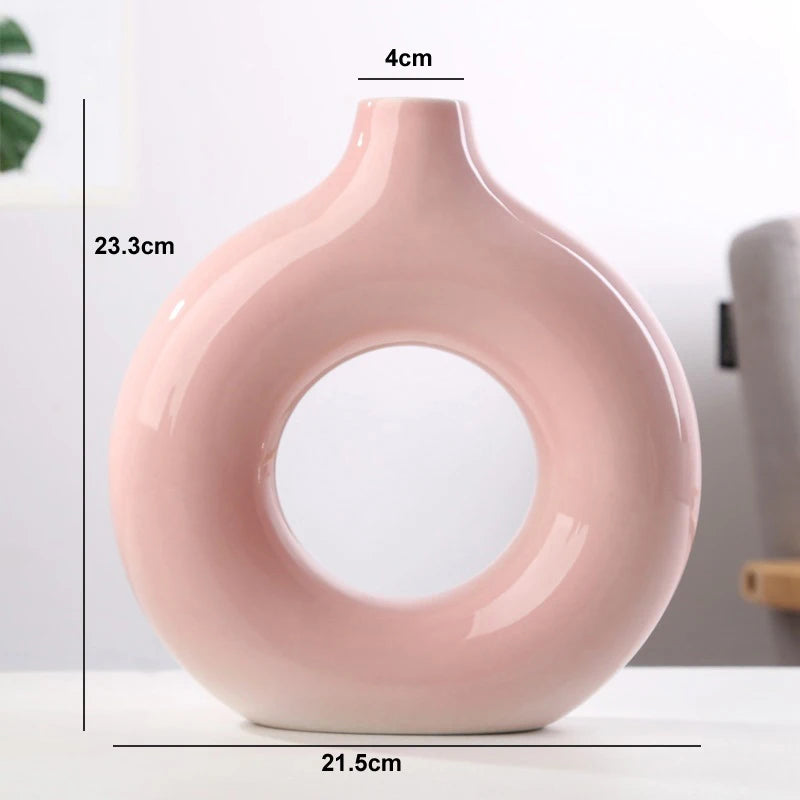 Vase Circular Hollow Ceramic Donuts Flower