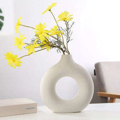 Vase Circular Hollow Ceramic Donuts Flower