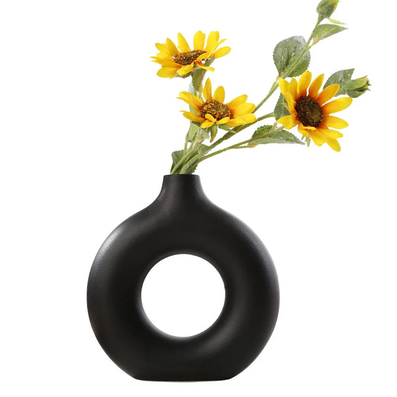 Vase Circular Hollow Ceramic Donuts Flower