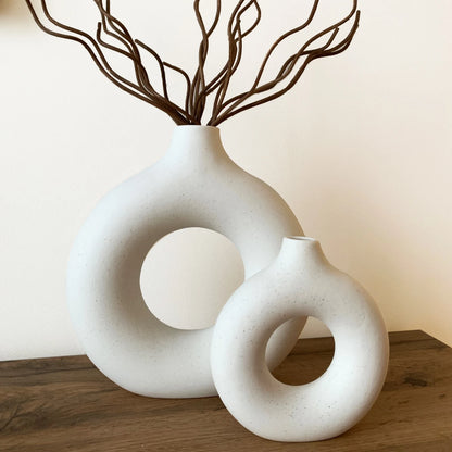 Vase Circular Hollow Ceramic Donuts Flower