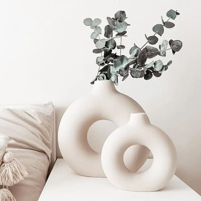 Vase Circular Hollow Ceramic Donuts Flower