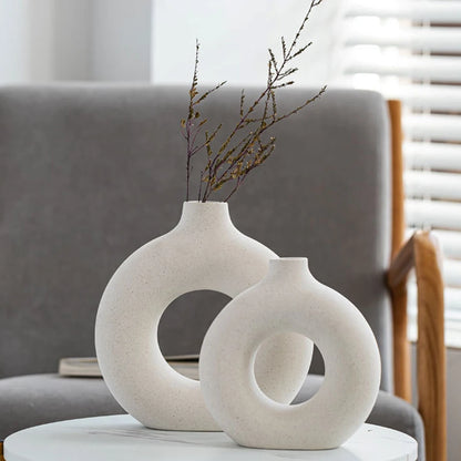 Vase Circular Hollow Ceramic Donuts Flower